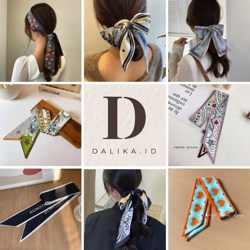 Scarf Rambut Premium Satin Syal / Scrunchie / Ikat Rambut / Bandana Korea Silk Hair Ribbon 0
