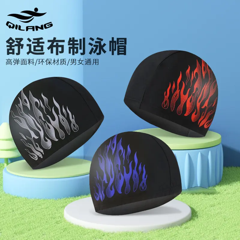 Flame Swimming Cap Adult Men's Fashion Printed Ear Protection Nylon Fabric Swimming Cap Not-Too-Tight