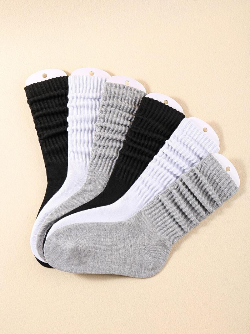 Product Introduction of Women's 6 Pairs Solid Slouch Crew Socks, Casual Comfortable Breathable Mid Calf Socks for Daily Wear, Multipack Knit Hosiery for All Seasons, Socks for Women,  Trainer Socks Women,  Fluffy Socks Womenswear Bridal 1