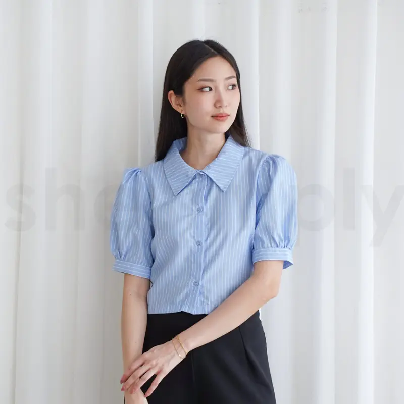 Shesimply Gracelyn Salur Top Blouse Kemeja Atasan Wanita Casual Katun Salur 1