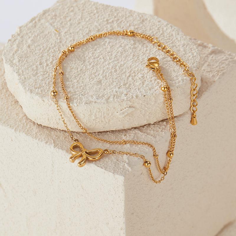 Product Introduction of Stainless Steel Anklet for Women with Bowknot, Unique and Versatile Beach Accessory for Various Occasions anklet 3