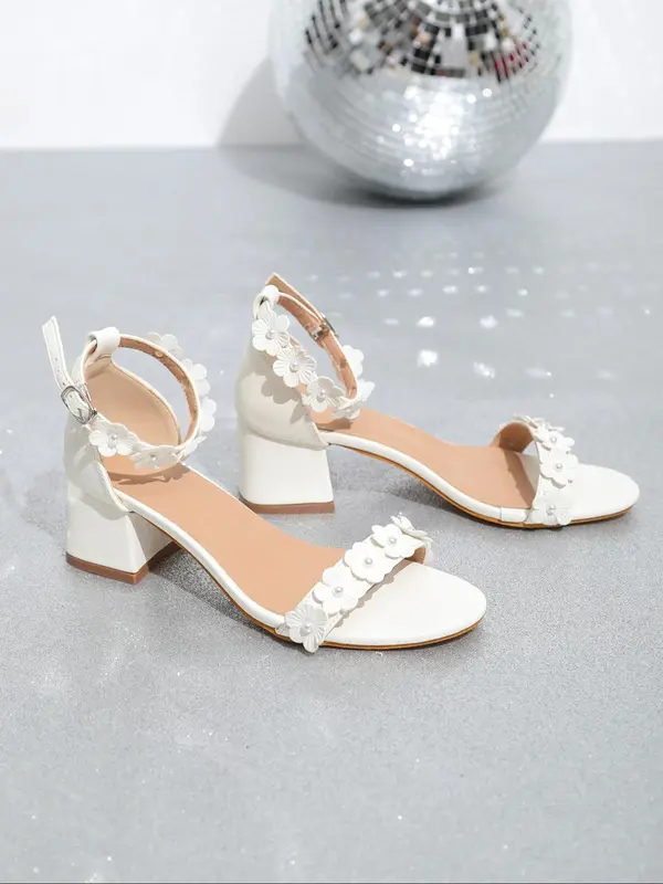 Women's Fashionable Flower Decorated Stiletto Heeled Sandals, Elegant Round Toe High Heel Sandals for Party, Daily Clothing Decor for Women & Girls, Footwear 4