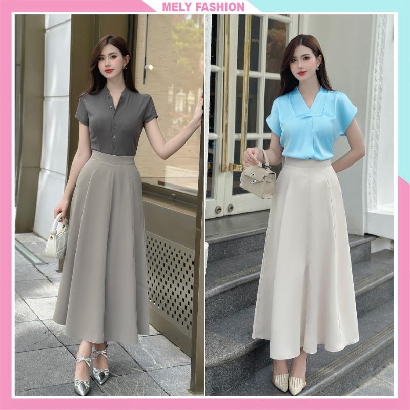 Chân váy dáng dài suông chữ A midi có túi 2 bên chân phong cách ulzzang vintage hàn quốc cho nữ đơn giản kiểu công sở sang chảnh Mely Fashion CV91