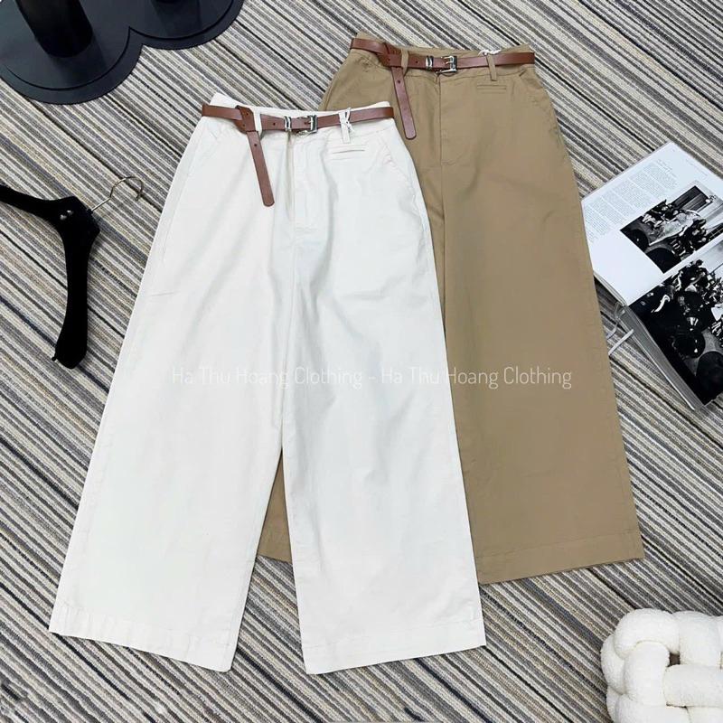 Quần suông ống rộng form lửng chất kaki xinh xắn ( Không kèm dây lưng ) Nữ Women Kem Women Kem Women Kem Pants Ong quần  tây 9 tấc quần  cho nấm lùn