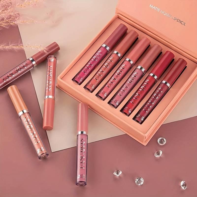 Long Lasting Matte Liquid Makeup Lipstick Set, 6 Counts/set Smudge Proof Non Sticky Lip Care Lip Gloss Set, Satin Texture Plumping Glossy Lip Glaze, Christmas, Christmas Gift 7
