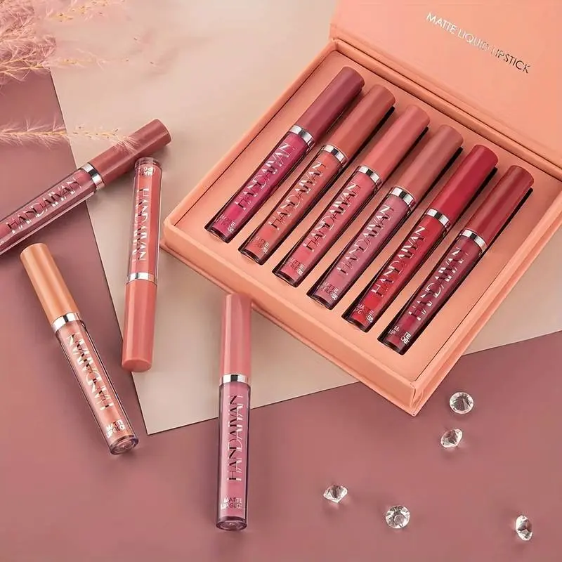 Long Lasting Matte Liquid Makeup Lipstick Set, 6 Counts/set Smudge Proof Non Sticky Lip Care Lip Gloss Set, Satin Texture Plumping Glossy Lip Glaze, Christmas, Christmas Gift 6