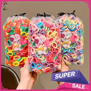 MCK - 500pcs & 200pcs Ikat Karet Rambut Donat Jumbo Pouch Warna Warni Elastis Mini Scrunchies Untuk Anak Perempuan