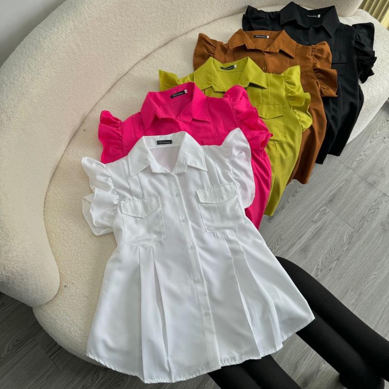 Áo Sơ Mi Bigsize Tay Bèo Cánh Tiên Dáng Babydoll Dễ Thương, Áo Sơ Mi Cho Các Nàng Chuppy (50-100kg)- SM35