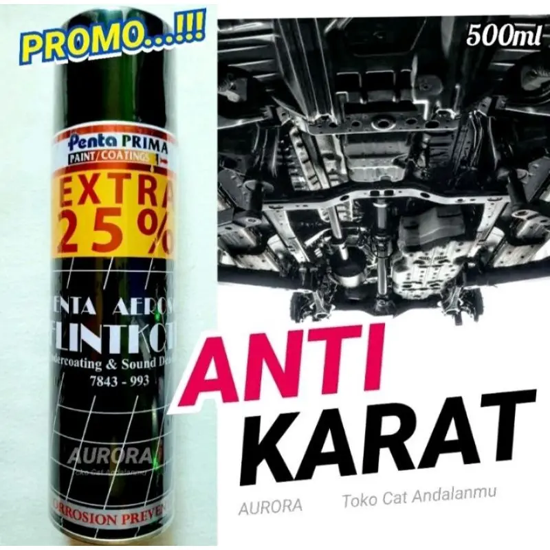 Pilox Anti Karat Penta Flinkote Undercote 500CC Black Doff/Flat Cocok untuk Rangka mesin motor mobil dan kompor