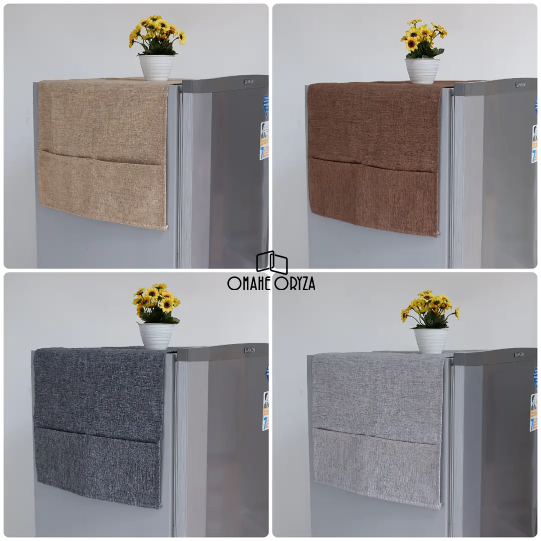 Sarung Taplak Kulkas 1 Pintu Cover Lemari Es 2 Pintu Alas Penutup Pelindung Kulkas Warna Polos Motif Minimalis OMAHE ORYZA