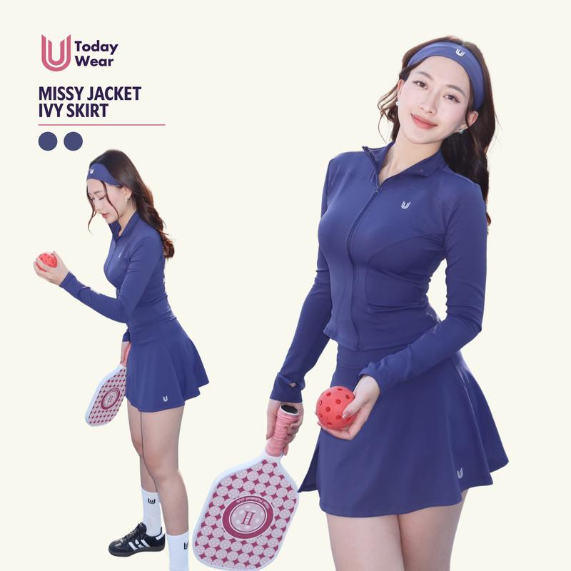  Set bộ đồ thể thao nữ Áo khoác Missy xanh navy + Chân váy Ivy skirt xanh navy tặng băng đô xanh navy Today U Wear Sport Top Pickleball 