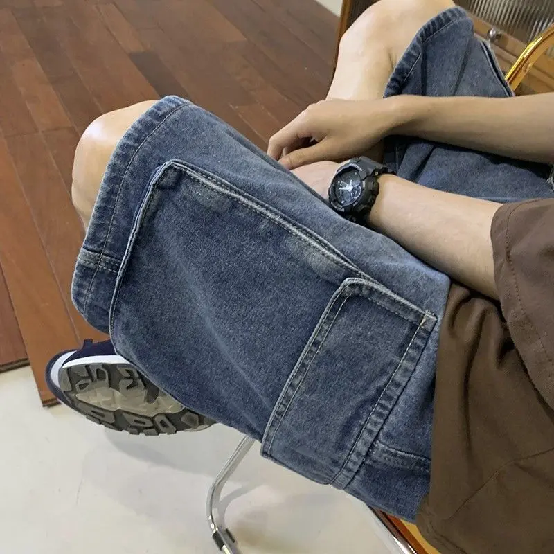 2025 [Store Hot Sale] Men's Trendy American Style Cargo Denim Shorts Summer Thin Loose Versatile Men's Pants Stylish Casual Mid-Length Shorts