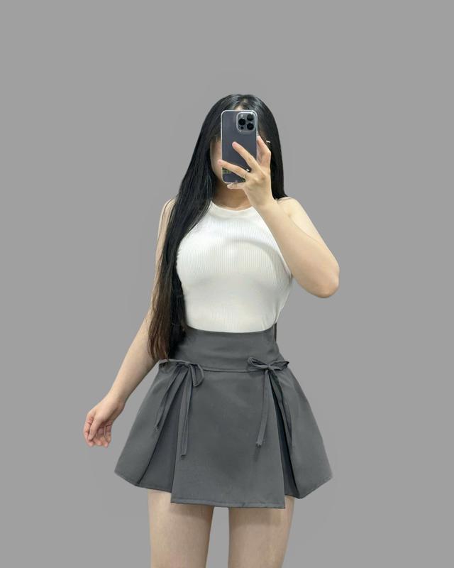 Chân Váy Ngắn Xếp Ly Bigsize Nữ Dáng A Tennis Đính Nơ Cạp Cao Chất Vải Tây Đứng Form Có Quần Bảo Hộ - CV418 Women Voan Voi Đen 3