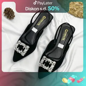 CHELLTIC Sandal Wanita Kekinian Terbaru | Sepatu Wanita Heels Hak Tahu Tali | Selop Pesta Perempuan Sendal Kondangan Slop Wisuda Cewek Korea Slip On Mules Shoes