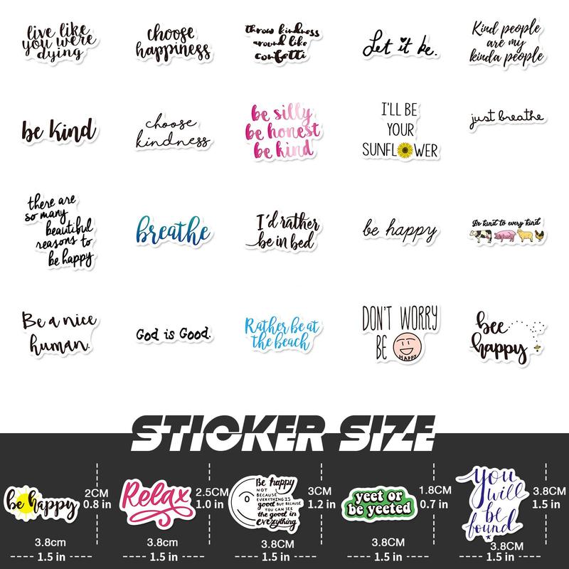 Product Introduction of 50pcs/Pack Slogan Graphic Sticker, Waterproof Self Adhesive Decor Paper, Decor Sticker for Gift Greeting Card Water Bottle Laptop Phone 13