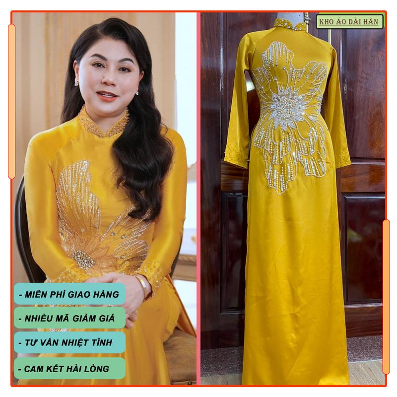   ẢNH THẬT  Áo Lụa Hai Da Cao Cấp Màu Vàng Đồng Hàng Thiết Kế Nữ Dress Women Voi Voan Sen 