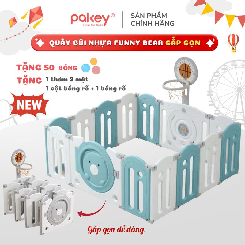 Quây Cũi Nhựa Gấp Gọn Funny Bear TẶNG 50 BÓNG + THẢM + VÒNG BỎNG RỔ, Quây Đồ Chơi Gấp Gọn Mới 2025