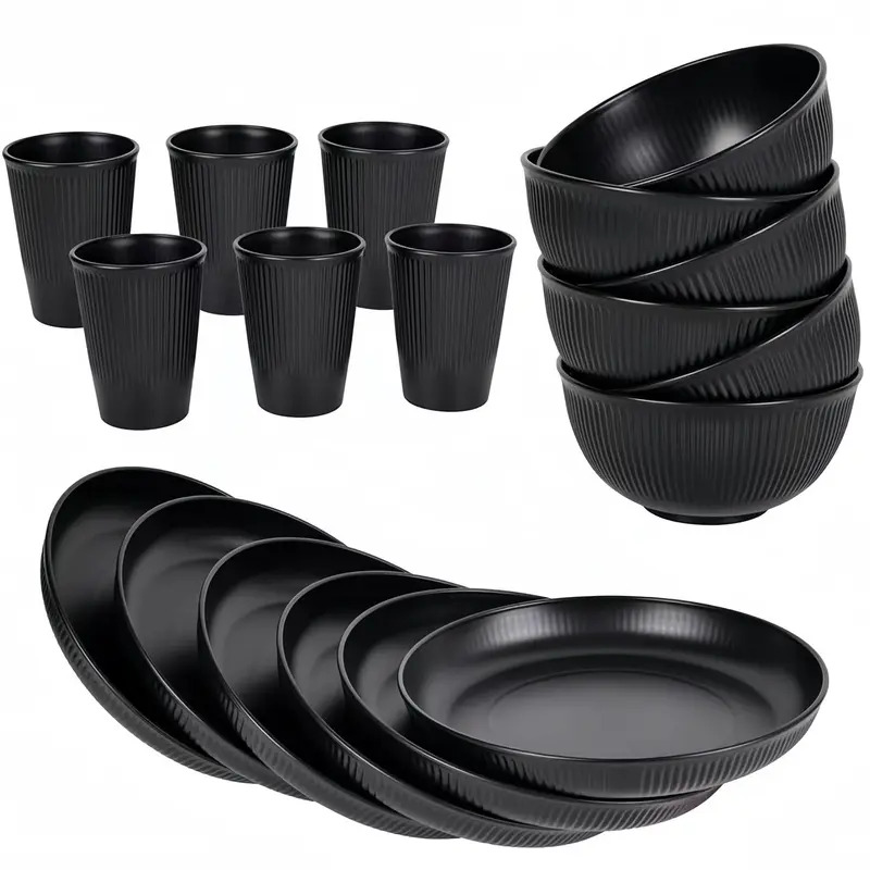 Reusable Tableware Set, 12pcs/set Including Bowl & Cup & Plate, Lightweight Shatterproof Tableware Set for Home & Outdoor Camping 4