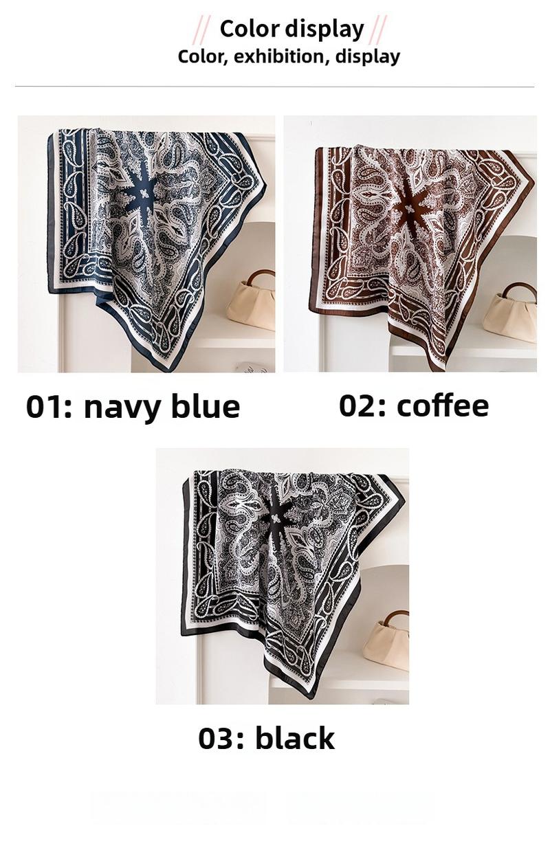 Product Introduction of Khăn Quàng Cổ Vuông Cổ Áo Tóc In Hình, Dành Cho Nữ, Hàng Mới Về, 70CM (27,55inch), Làm Bằng Lụa, Mô Phỏng Lụa, Thích Hợp Cho Tiếp Viên, Khăn Choàng Nữ Công Sở, WJ70FZS-101 7