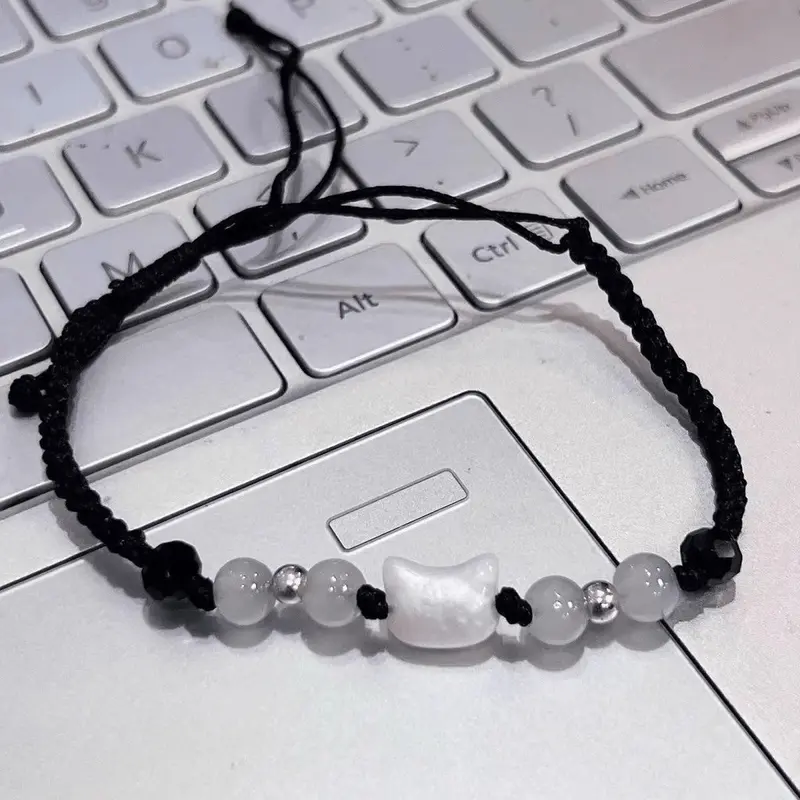 LULA ROSE Gelang Couple Kucing Hitam Putih | Tali Rajut Adjustable | Hadiah Pasangan Lucu 3