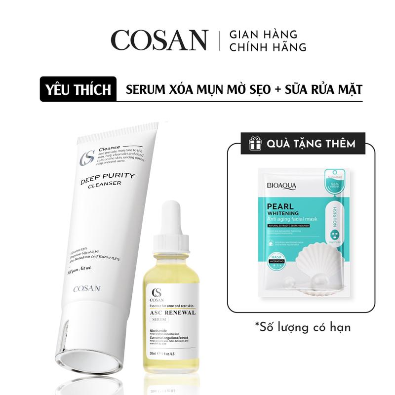Combo sản phẩm Serum cải thiện mụn, hỗ trợ cải thiện sẹo + Sữa rửa mặt Cosan