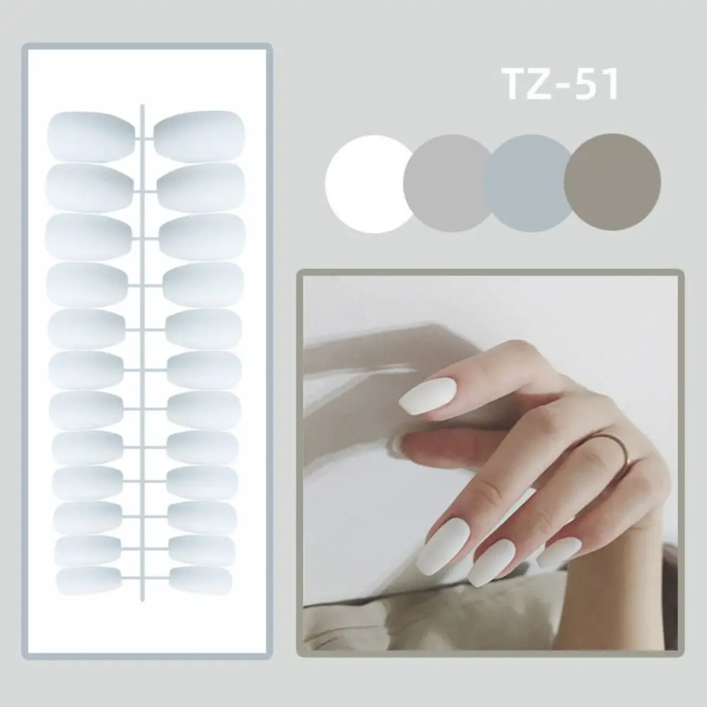 24Pcs Nail Tips Detachable Solid Color Fake Nails Wearable Matte Ballet Trapezoid False Nails Full Cover Manicure Press-on Nails Women