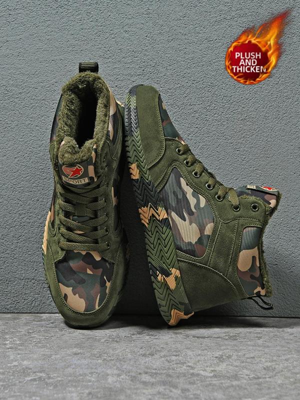 1 Pair Camo Pattern Lace Up High Top Canvas Sneakers, Casual Sporty Trainers for Outdoor Activities, Outdoor Casual Sports Shoes, Gym Shoes, Footwear 2