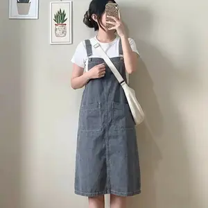 Ranafa Overall Jeans Polos Pendek Jumpsuit Rok Jeans Wanita Musim Panas Denim Panjang Setelan Hitam Dewasa Jumpsuit Katun Casual Belah Overall Jeans Saku 7/8 Allsize