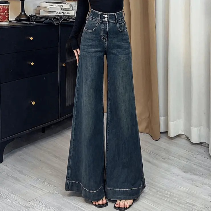 Quần Jean Ống Rộng, Thời Trang Cô Gái Nóng Bỏng, Thanh Lịch Và Lười Biếng, Dành Cho Phụ Nữ, Cỡ Nhỏ Và Rộng Rãi, Hiệu Ứng Bó Sát Và Thẳng, Phong Cách Dễ Phối Đồ, Quần quét đất Nhà