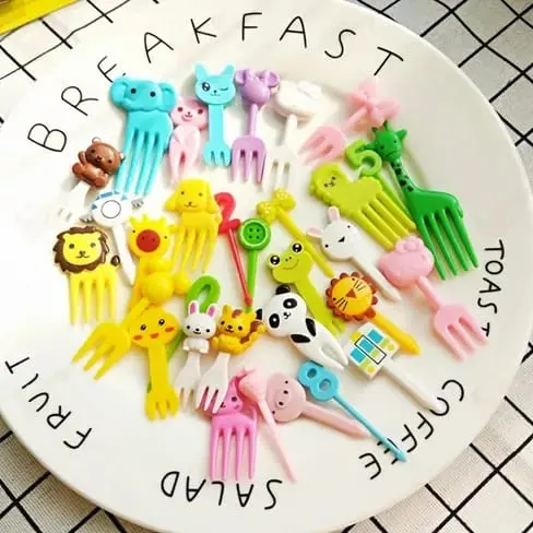 Set Garpu Bento Bentuk Kartun/Tusukan Bento Garpu Buah Kue Dessert Motif Lucu Untuk Anak-anak