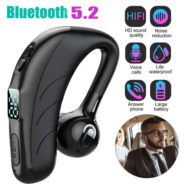 Tai Nghe Bluetooth 5.2, Tai Nghe Móc Tai Doanh Nhân Không Dây, Màn Hình Led, Tai Nghe Điện Thoại Rảnh Tay Cho Doanh Nhân Trên Ô Tô, Có Micro Phù Hợp Với Lái Xe, Cuộc Họp