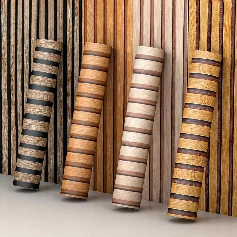 Wood Slat Pattern Wallpaper, 1 Count Self Adhesive Waterproof Wallpaper, Removable Vinyl Wall Decor for Bedroom, Living Room, Kitchen Decor, Home, Interior