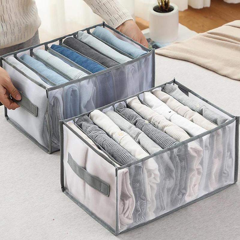 Foldable Cloth Storage Box With Handle & Compartments, Clear Multi Grid Flexible Drawer Organizer, Wardrobe Closet Storage Box For Bedroom Cloakroom 1