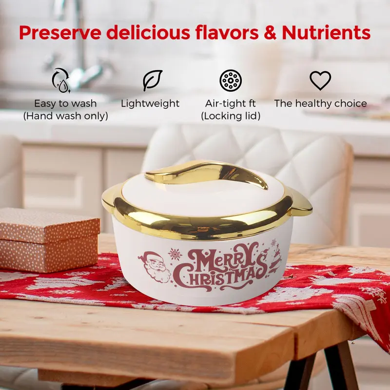 Christmas Themed Food Warmer Set, 3 Counts/set Including 1.5L/2L/2.5L Thermal Casserole Dish with Lid, Insulated Stainless Steel Container for Hot & Cold Food 5