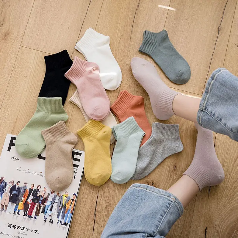 Socks Women's socks Spring Fall solid color cotton socks ins trendy student short tube shallow mouth boat socks fall winter mid-tube