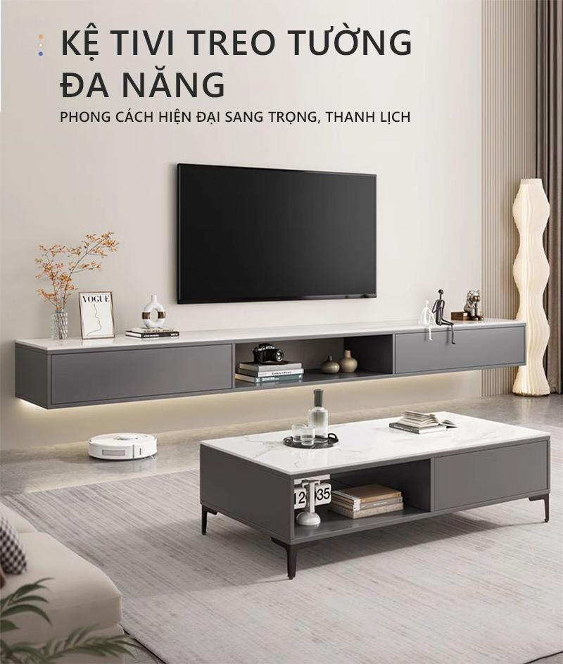 Product Introduction of Kệ tivi treo tường màu vân đá sang trọng phù hợp với bàn trà phòng khách thương hiệu IGA - GP303 4