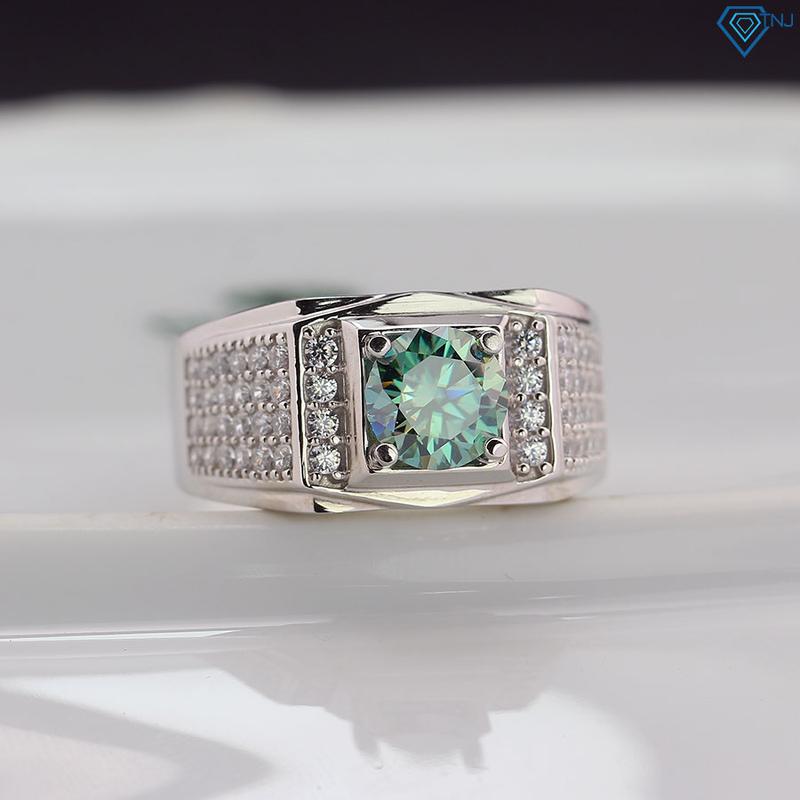Nhẫn nam bạc viên chủ Moissanite xanh lá 7 ly cao cấp NNAM0181 - XANH - Có giấy kiểm định GRA