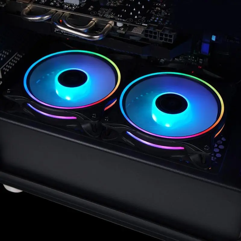 AEITTO RGB Chassis Fan, 12cm Desktop Computer Cooling Fan with Remote Control, Small 6Pin Mute Fan Cooler Radiator 4