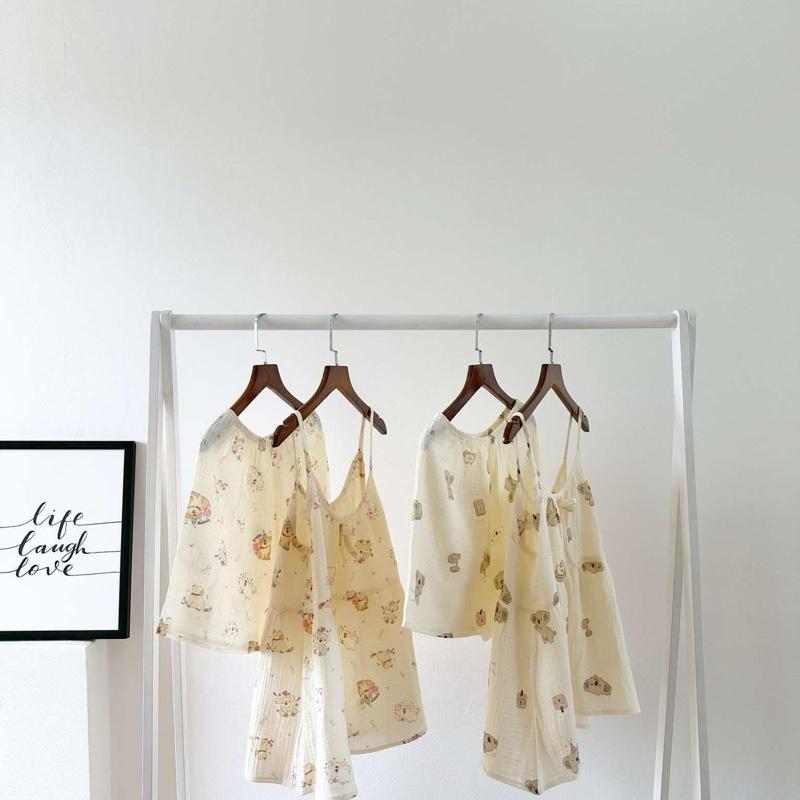 Set 2 dây nữ mặc nhà - Đồ ngủ 2 dây nữ mặc nhà chất liệu Xô muslin cao cấp
