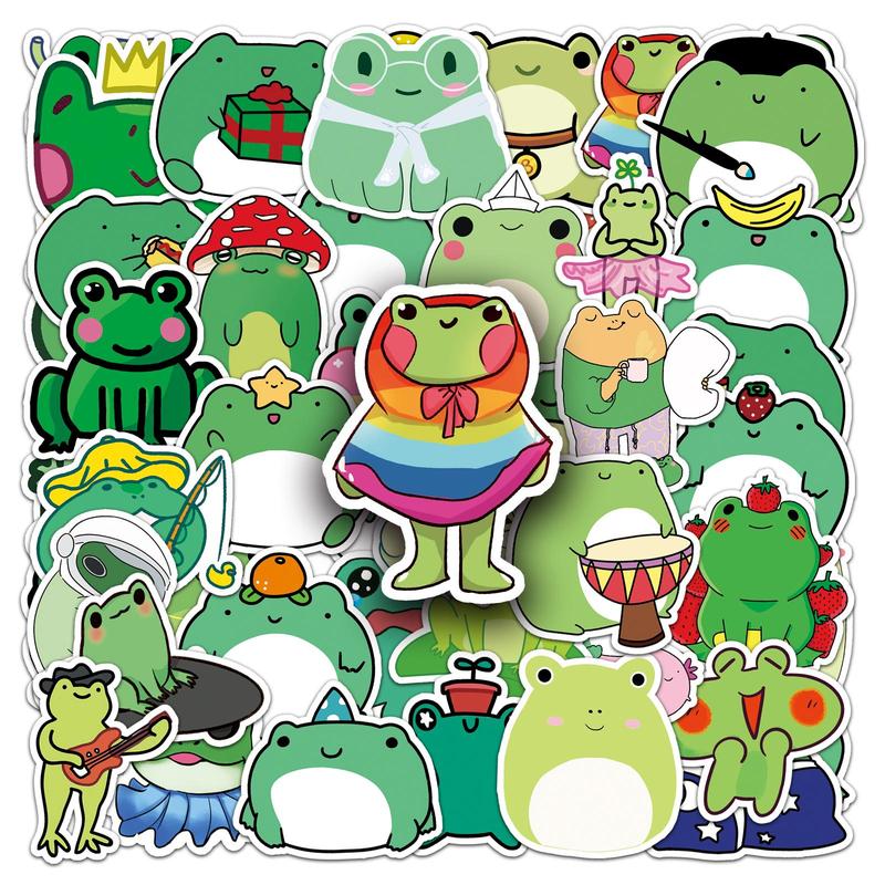 50pcs Cartoon Frog Pattern Stickers, Cute Animals Pattern Waterproof Decorative Stickers, DIY Decals For Water Bottle, Laptop, Phone Case, Scrapbooking, Journal Making 2