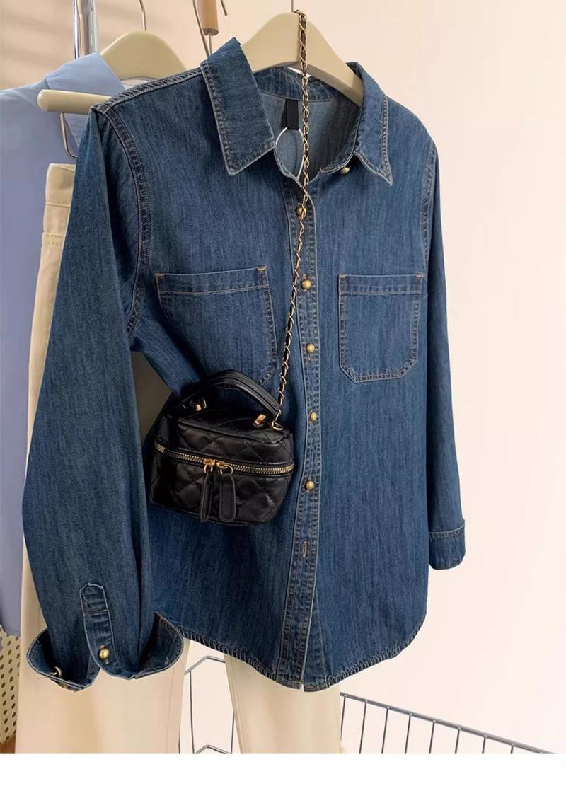 Product Introduction of Áo Sơ Mi Denim, Phong Cách Cổ Điển Dành Cho Nữ, Thích Hợp Cho Mùa Xuân Và Mùa Thu, Thiết Kế Đẹp, Độc Đáo Cao Cấp, Váy Băng Quấn Nhỏ Áo Khoác Thời Trang 2