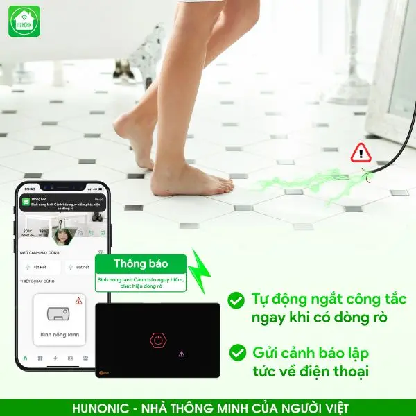 [CHỐNG GIẬT] Công tắc cảm ứng Hunonic Datic 1 Nút Công Suất Lớn kết nối Wifi điều khiển bình nóng lạnh, điều hoà 2