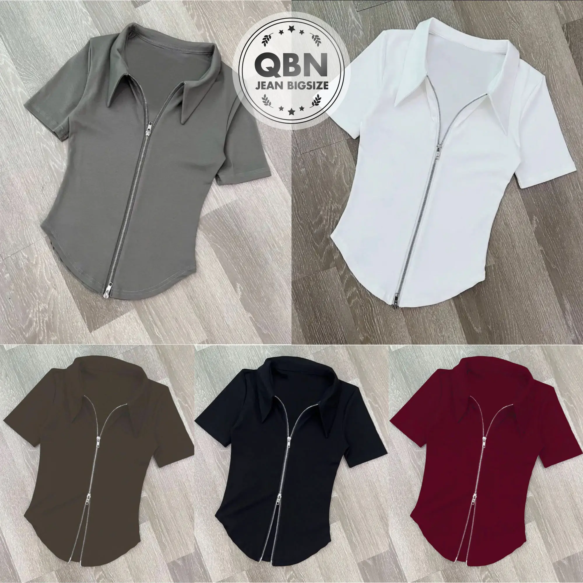 Áo Thun Nữ Tay Ngắn Cổ Bẻ Khóa Kéo Chất Thun Tăm _ Bigsize:45-85kg Women Top