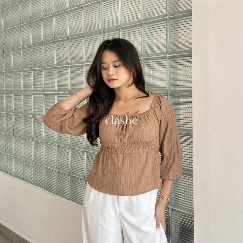 Baju Blouse Pita Wanita Atasan Lengan Panjang Lady Crush Crinkle Anti Lecek Korean Style Kekinian Terbaru Ootd Farah Top by Clashe 3