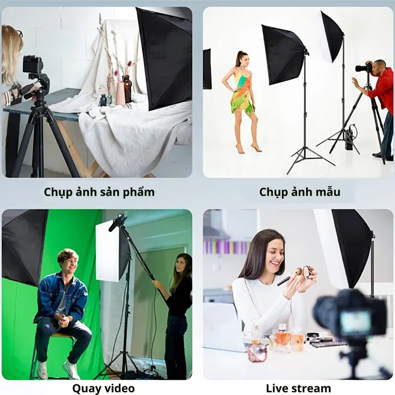 Bộ đèn trợ sáng studio chụp ảnh, quay phim, Livestream, quay phim chuyên nghiệp, Đèn Softbox chữ nhật hắt sáng 3 chế độ màu chuẩn studio, công suất 100W 6