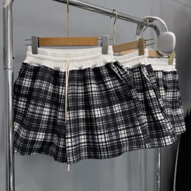 Combo 3 quần short đùi nữ kẻ caro, quần đùi cạp cao lưng chun phối màu có dây rút hàng đẹp_677
