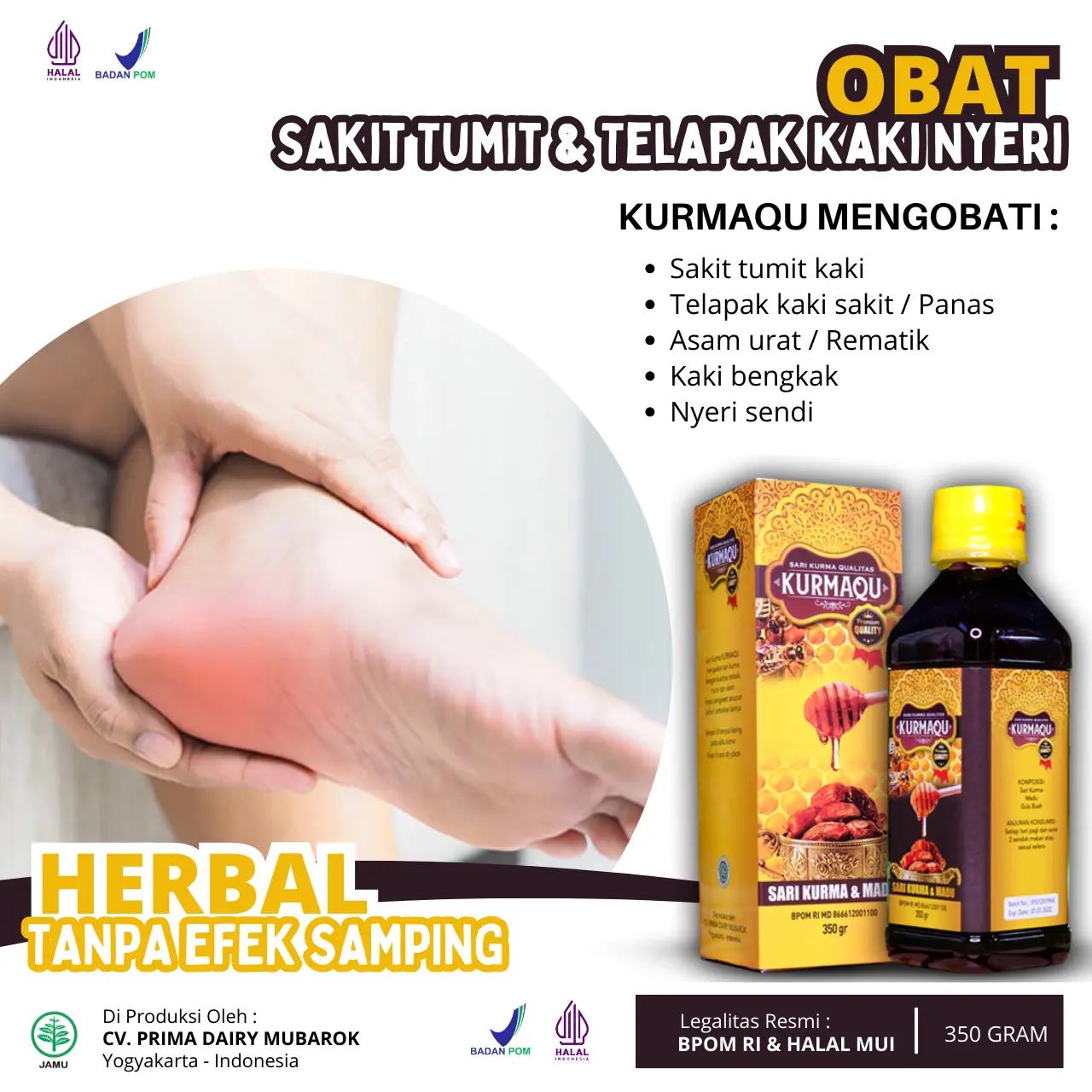 Kurmaqu Sari Kurma Dan Madu Sakit Tumit, Telapak Kaki Nyeri, Kaki Bengkak Kebas Kesemutan, Taji Tumit, Plantar Fascia 350gr