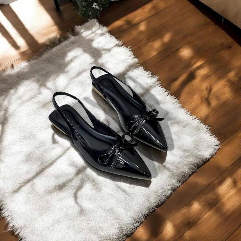 Product Introduction of GIÀY SỤC MŨI NHỌN da bóng quai Hậu chun co giãn gắn NƠ NHÍ 3 màu Đen/Kem/Đỏ Đô - Size 35-39 - DéP, sandanl 9