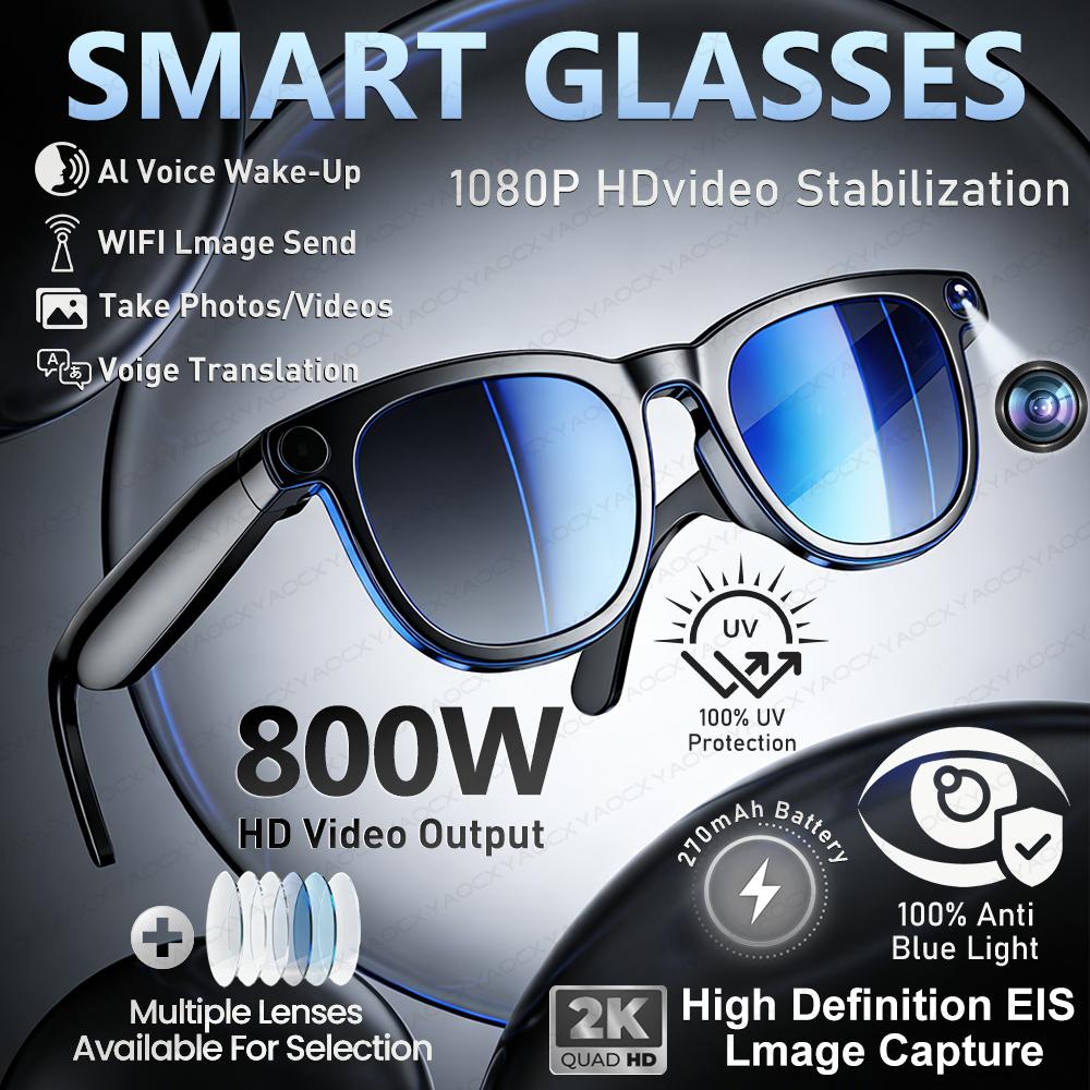 New AI Smart Glasses 800W HD Camera Photo Video Recording Translation Al Office Assistant Music Wireless Call Smart Glasses 2026