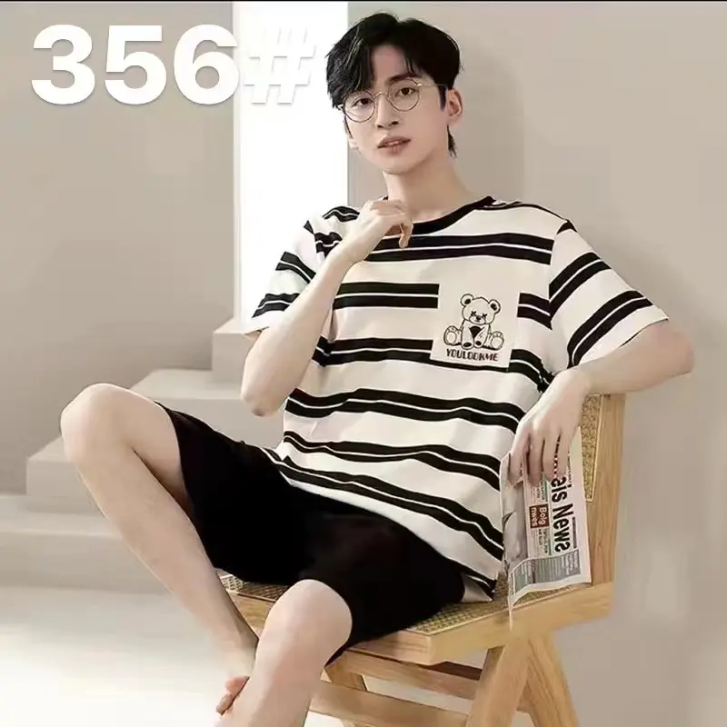 Bộ Đồ Ngủ Pijama Cho Nam, Phong Cách Rongge, Mặc Mùa Hè, Chất Liệu Lụa Sữa Bông Nhân Tạo, ngắn Tay, Thiết Kế Hoạt Hình, Thích Hợp Cho Giới Trẻ Và Học Sinh Mỏng, Bộ Đồ Mặc Nhà